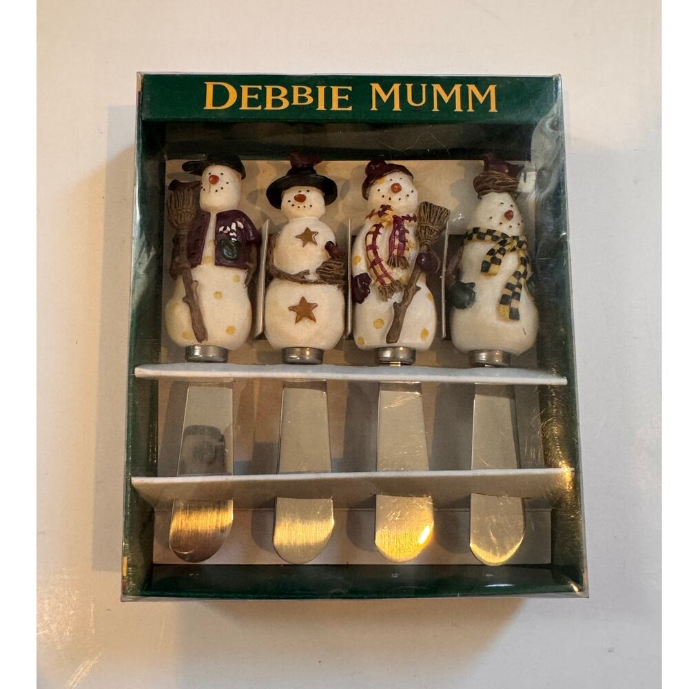 New in Box Vtg Debbie Mumm Snowman Spreaders 4pk 90s